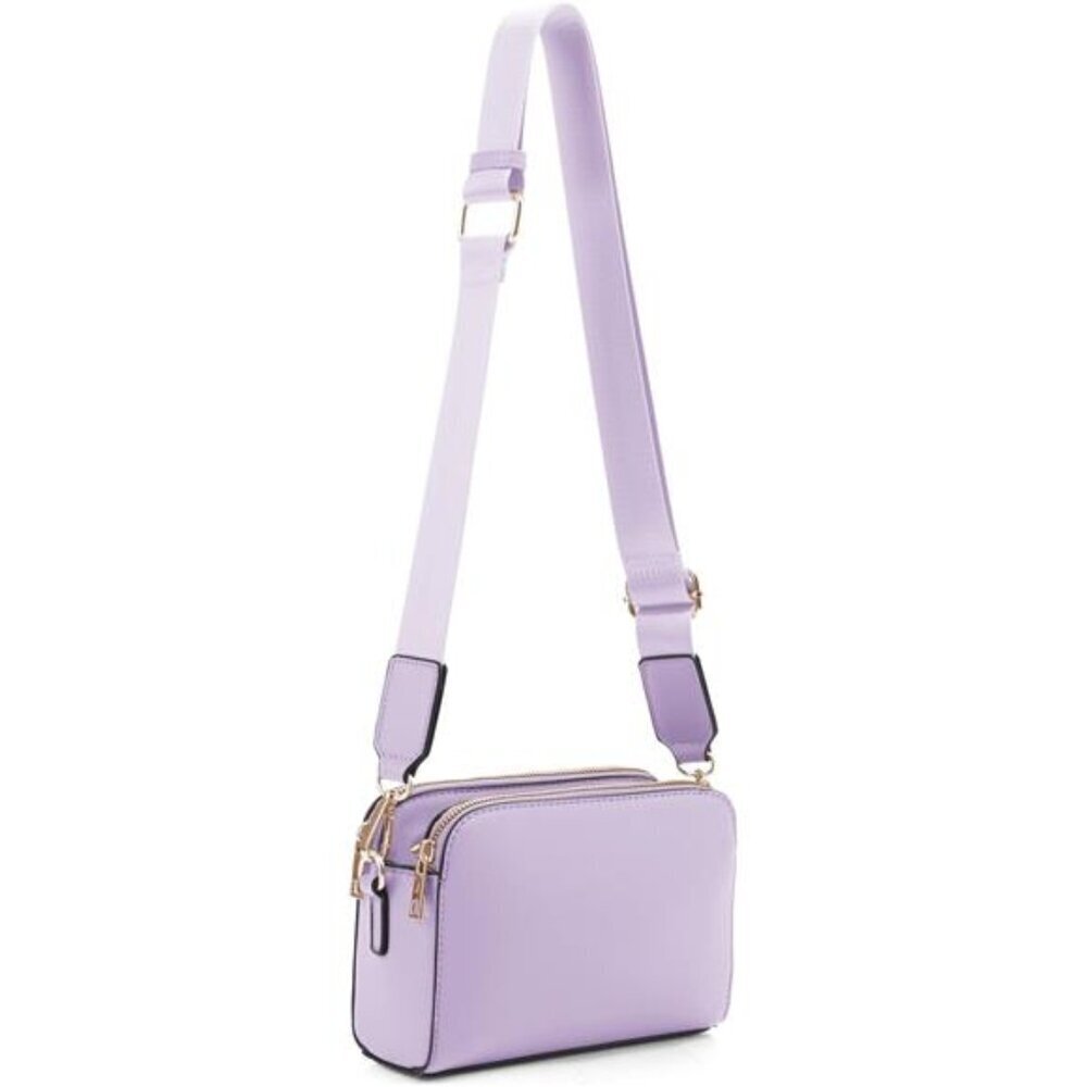 Vegan Leather Crossbody Bag Triple Zip Camera Purse Women